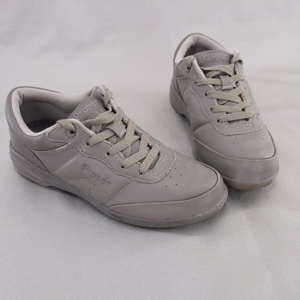 Propet‎ Washable Walker Sneakers Women 7.5 Grey Leather Lace Up Walking Shoes